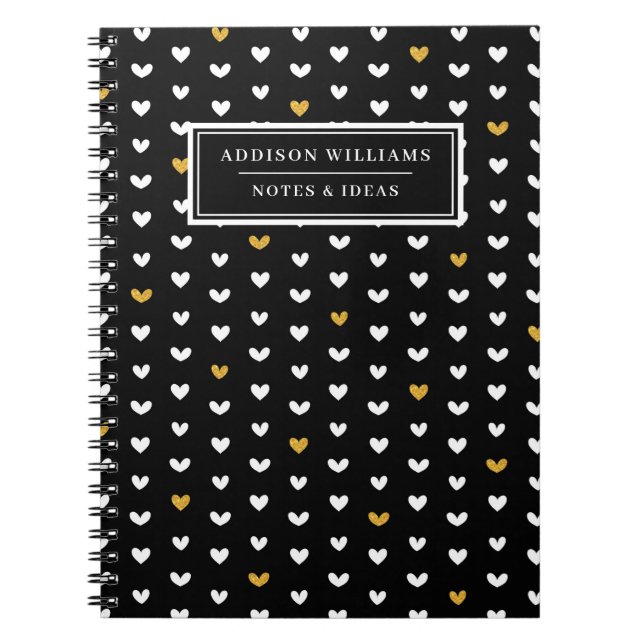Unique Name Valentine's Day Gold Heart Pattern Notebook (Front)