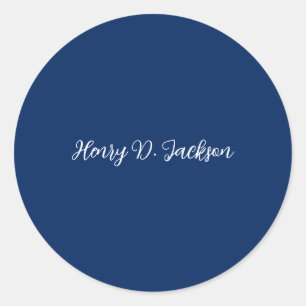 Unique Navy Blue Classical Handwriting Plain Classic Round Sticker