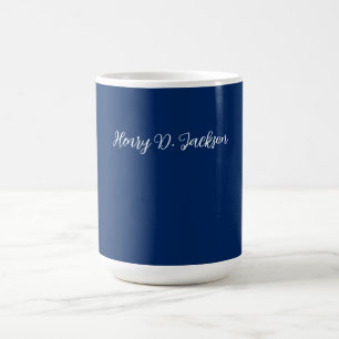 Unique Navy Blue Classical Handwriting Plain Coffee Mug