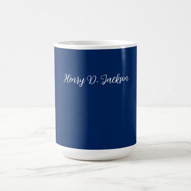 Unique Navy Blue Classical Handwriting Plain Coffee Mug (Center)
