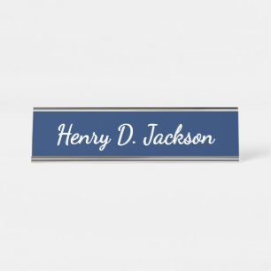 Unique Navy Blue Classical Handwriting Plain Desk Name Plate