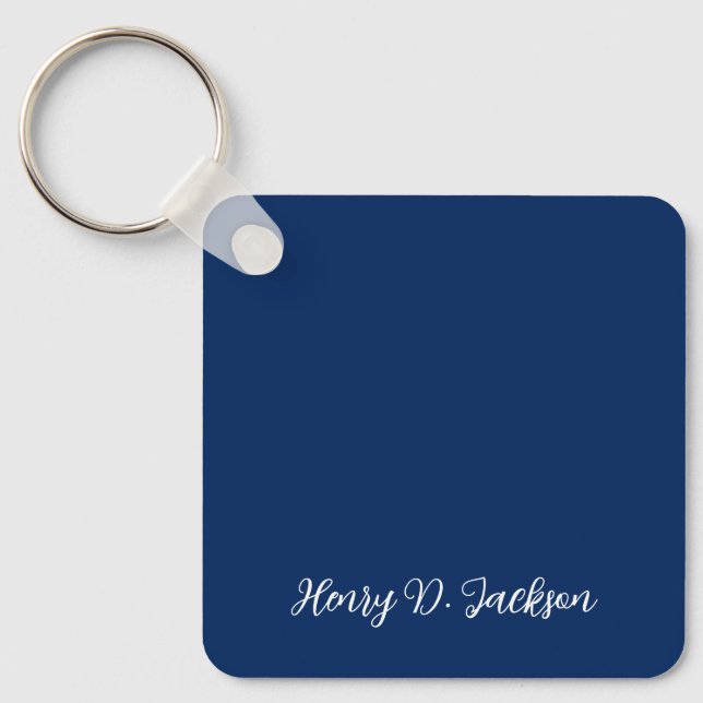 Unique Navy Blue Classical Handwriting Plain Keychain (Front)