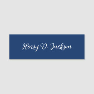 Unique Navy Blue Classical Handwriting Plain Name Tag