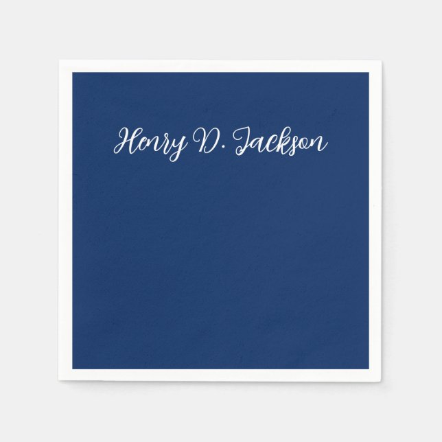 Unique Navy Blue Classical Handwriting Plain Napkin (Front)
