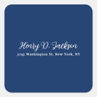 Unique Navy Blue Classical Handwriting Plain Square Sticker