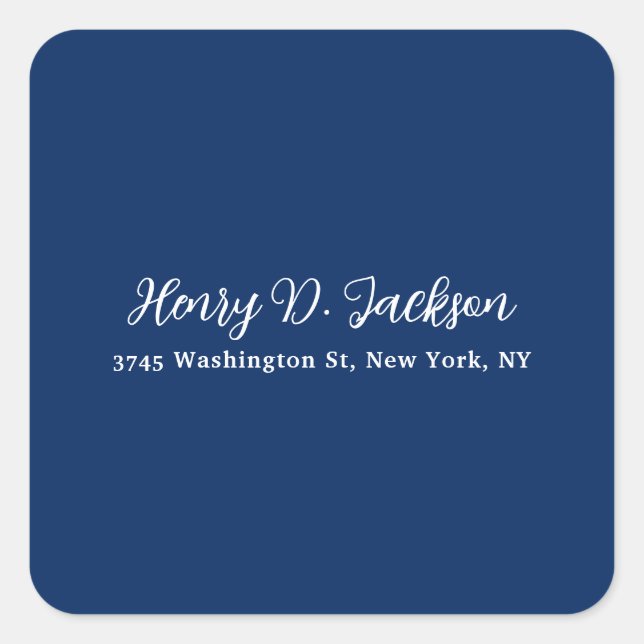 Unique Navy Blue Classical Handwriting Plain Square Sticker (Front)