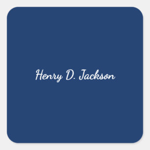 Unique Navy Blue Classical Handwriting Plain Square Sticker