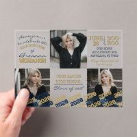 Unique Navy Blue & Gold Graduation 3 Photo Frosted