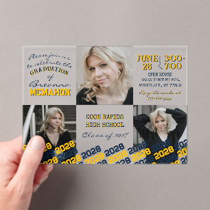 Unique Navy & Gold Graduation 3 Photo Frosted  Acrylic Invitations