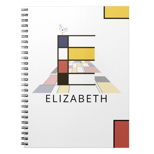 Unique Neoplasticism Style Monogram. Letter E Notebook (Front)
