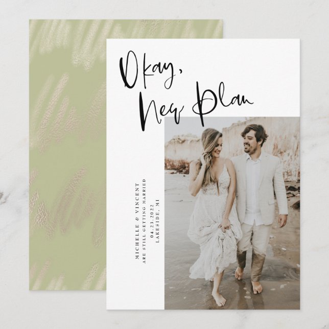 Unique New Plan Change Date Wedding Save The Date (Front/Back)