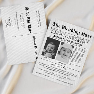 Unique Newspaper Funny Kids Save the Date Wedding  Postcard