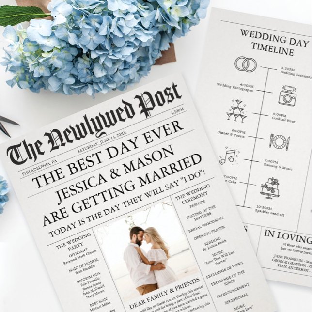 Unique Newspaper Timeline and Wedding Programs (Creator Uploaded)
