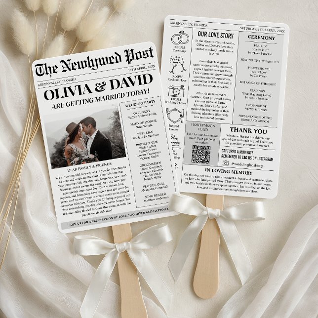 Unique Newspaper Wedding Program Timeline Hand Fan (Creator Uploaded)