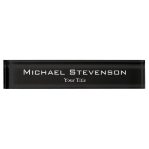 Unique Noir Gris Élégant Moderne Bureau Plaque sig
