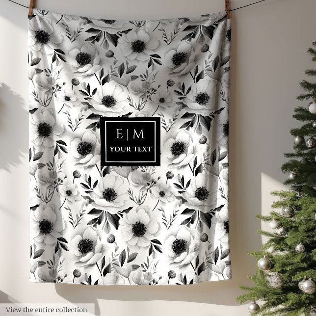 Unique nom personnalisé couverture florale dans le (Unique custom name floral blanket in grey hues)