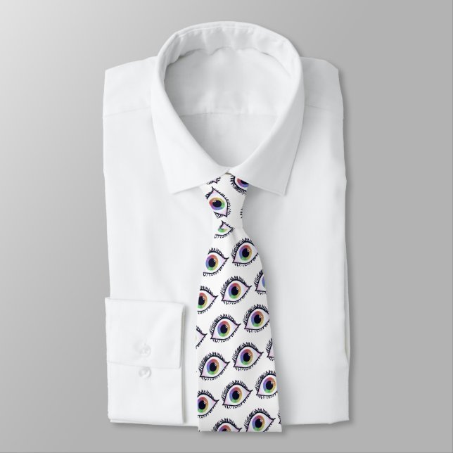 Unique One of a Kind Colourful Eyes Neck Tie (Tied)