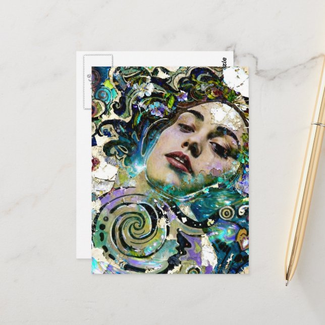 Unique Ophelia Mixed Media Collage Postcard (Front/Back In Situ)