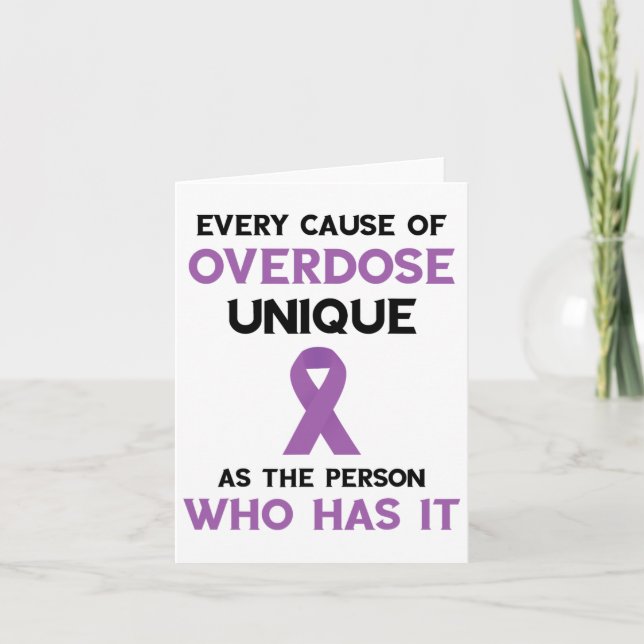 Unique Overdose Cause Purple Ribbon Overdose Aware Card (Front)