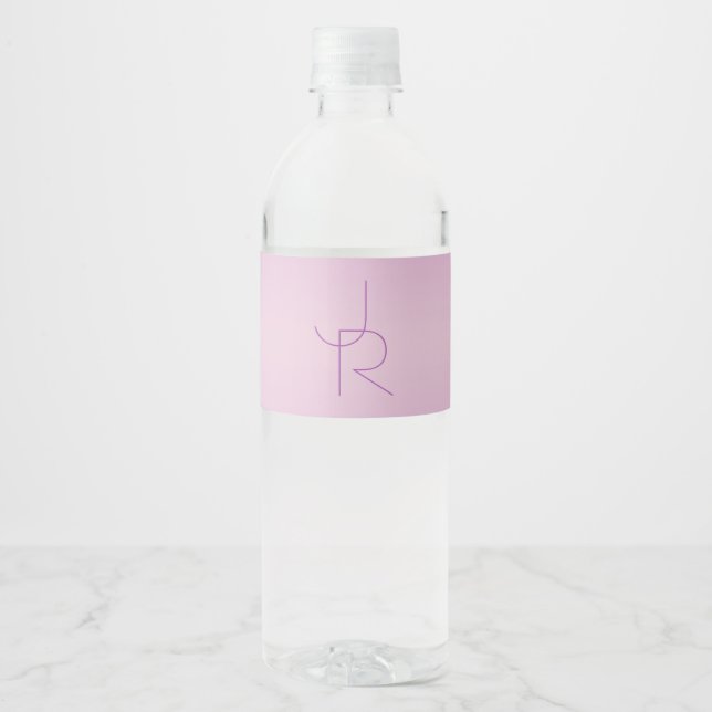 Unique Overlapping Monogram | Soft Lavender Pink Water Bottle Label (Front)