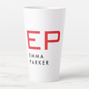 Unique Own Name Black White Trendy Red Monogram Latte Mug