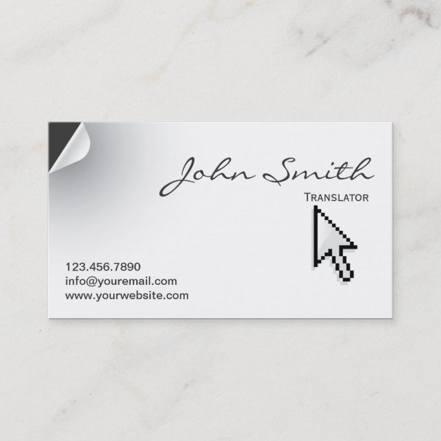 Unique Page Curl Translator Business Card (Front)