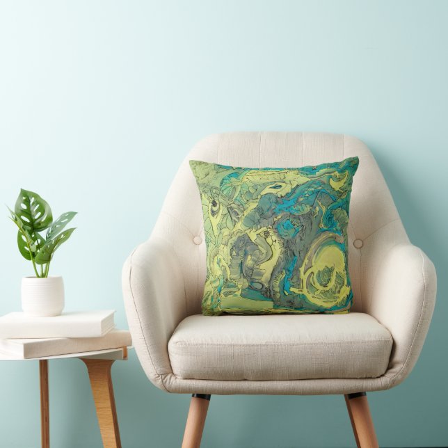 Unique Painting Abstract Green Cotton Throw Pillow (Chair)