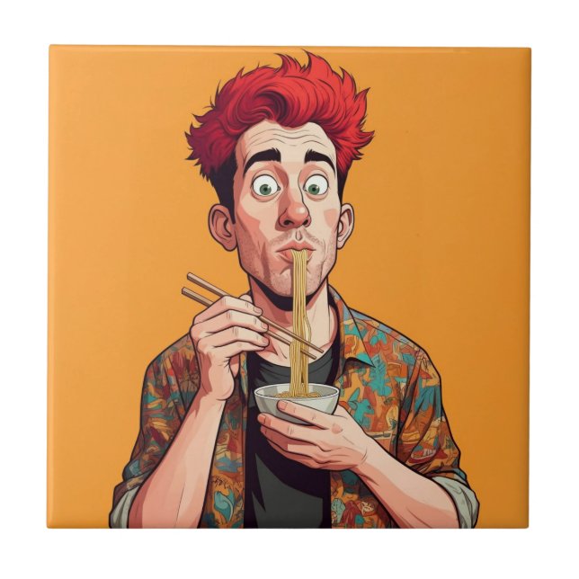Unique painting funny noodle man Orange Tile (Front)