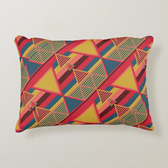 Unique Pan African Colourful Triangle Pattern Accent Pillow (Front)