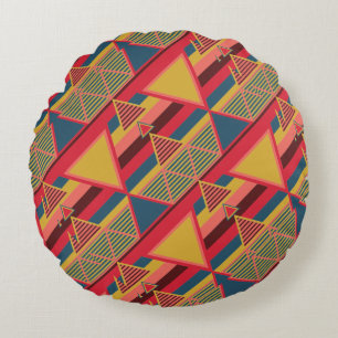 Unique Pan African Colourful Triangle Pattern Round Pillow