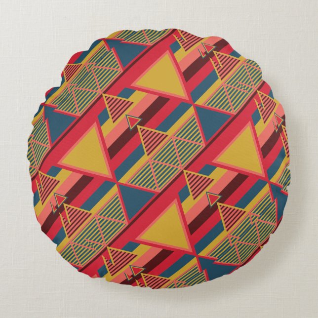 Unique Pan African Colourful Triangle Pattern Round Pillow (Front)