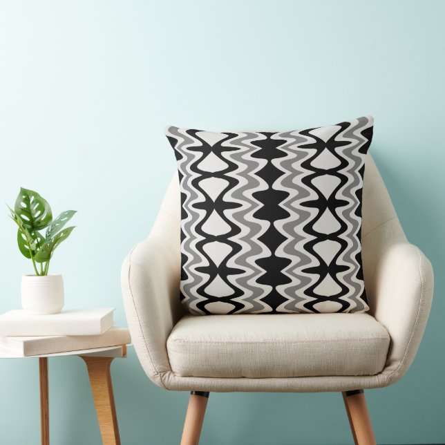 Unique Pattern - Black White Silver Grey Grey  Throw Pillow (Chair)
