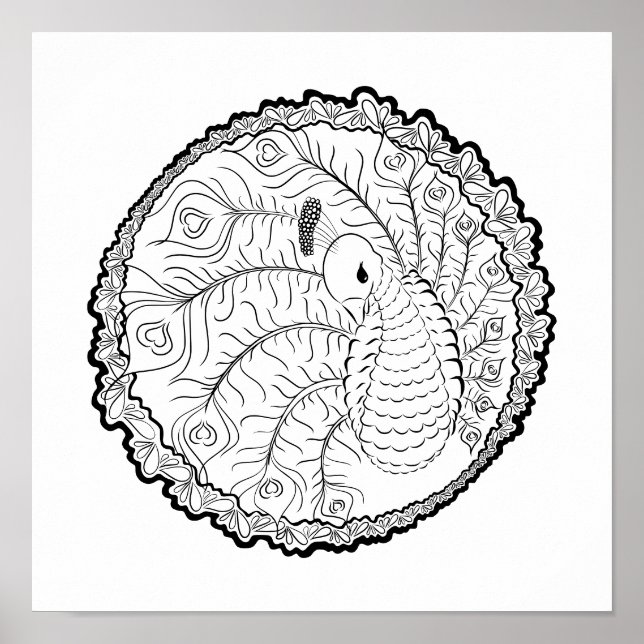 Unique Peacock Art Coloring Poster (Front)