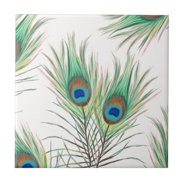 Unique Peacock Feathers Pattern Tile (Front)