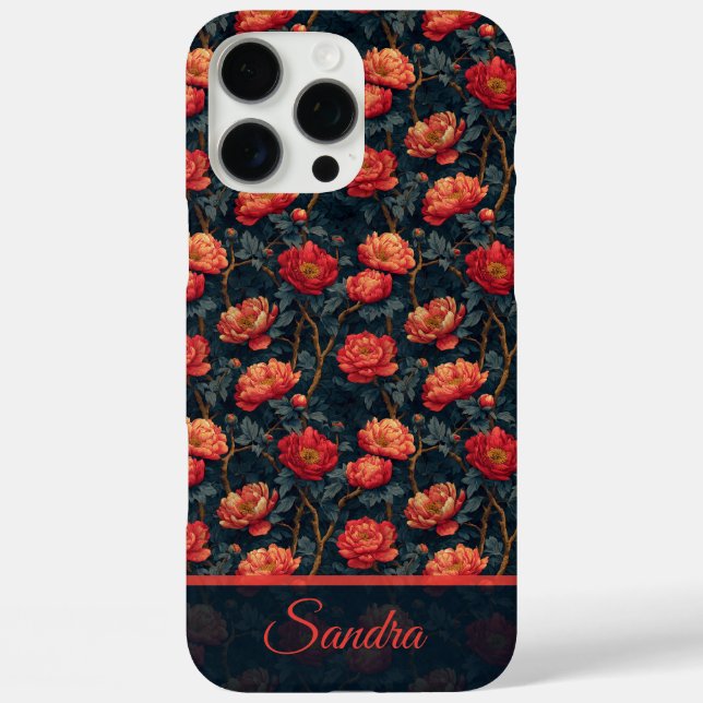 Unique Peonies Customizable Name Iphone Case (Back)