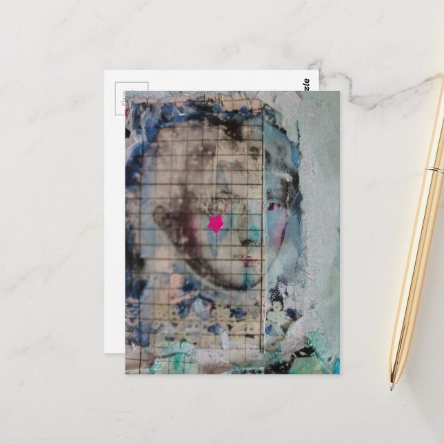 Unique person mixed media Collage pink star Postcard (Front/Back In Situ)