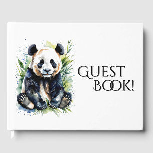 Unique Personal Watercolor Panda Bear  Guest Book