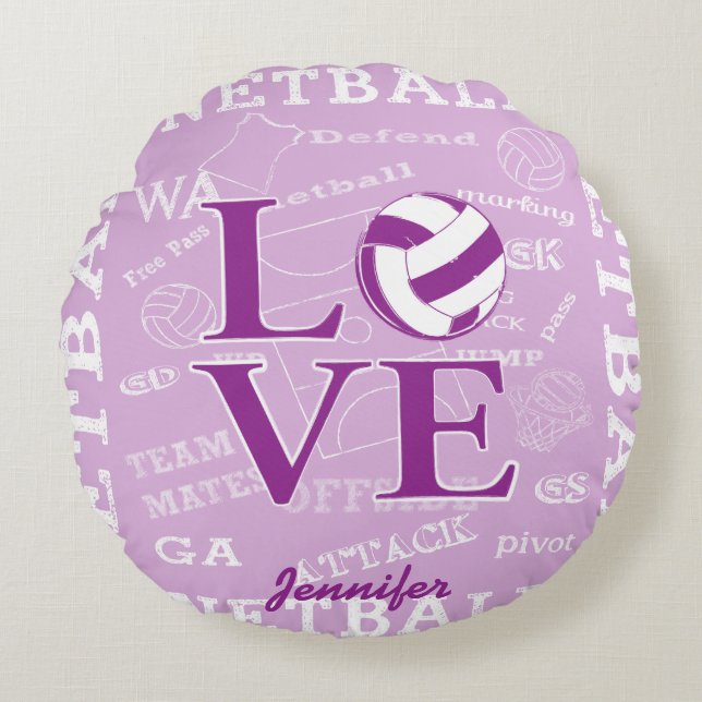 Unique personalised Love netball Round Pillow (Front)