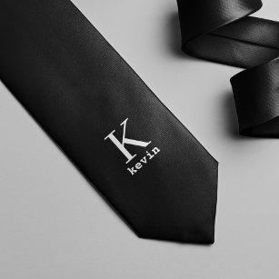 Unique personalized black and white monogram name tie
