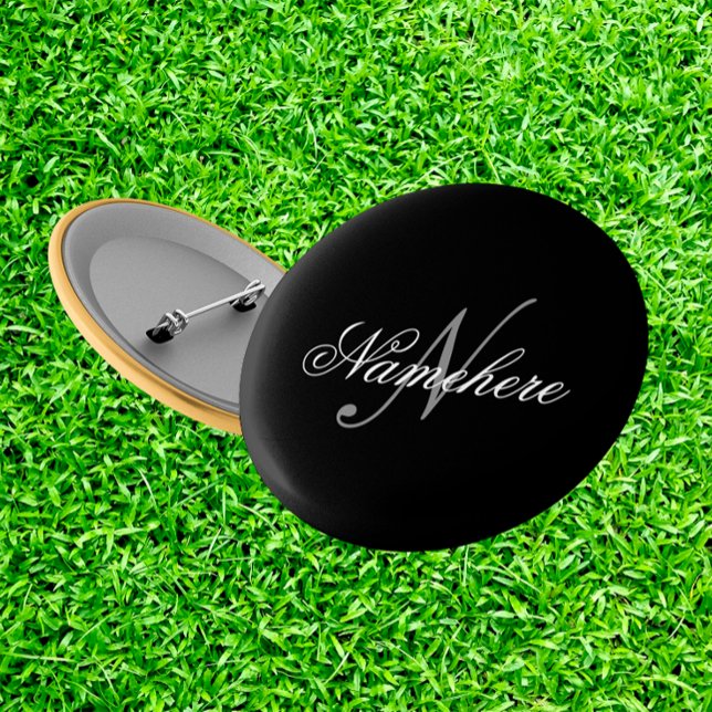 Unique Personalized Black and White Name Monogram 2 Inch Round Button (Creator Uploaded)