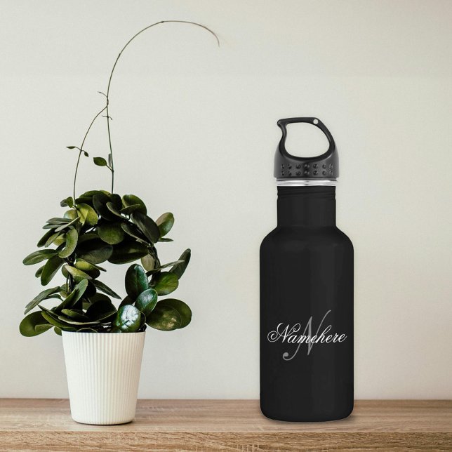 Unique Personalized Black and White Name Monogram 532 Ml Water Bottle (Creator Uploaded)