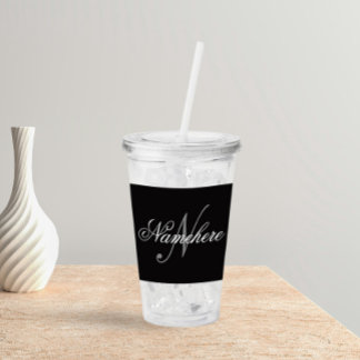 Unique Personalized Black and White Name Monogram Acrylic Tumbler