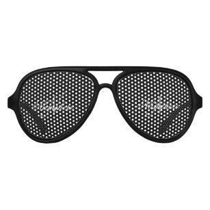 Unique Personalized Black and White Name Monogram Aviator Sunglasses