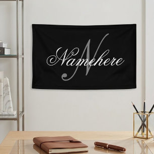 Unique Personalized Black and White Name Monogram Banner