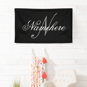 Unique Personalized Black and White Name Monogram Banner