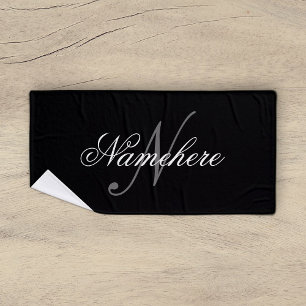Unique Personalized Black and White Name Monogram Bath Towel