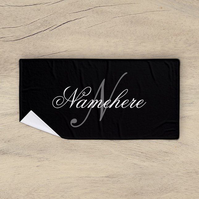 Unique Personalized Black and White Name Monogram Bath Towel (Creator Uploaded)