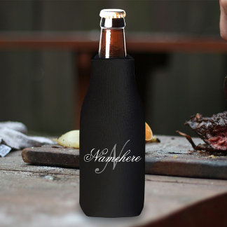 Unique Personalized Black and White Name Monogram Bottle Cooler