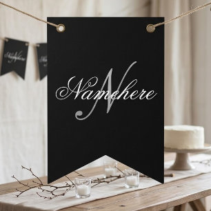 Unique Personalized Black and White Name Monogram Bunting Flags
