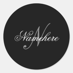 Unique Personalized Black and White Name Monogram Classic Round Sticker